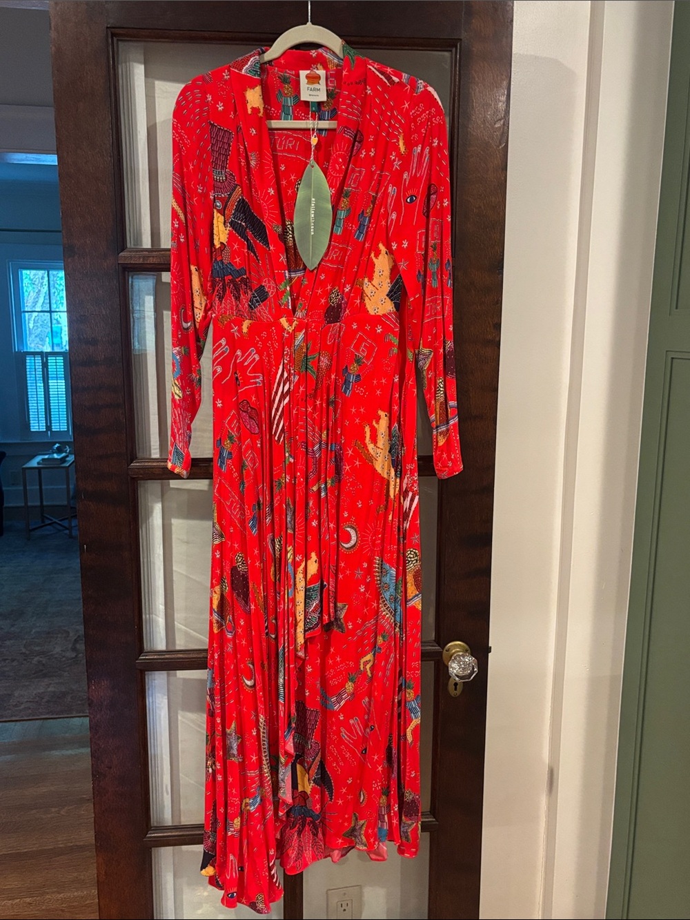 FARM Rio Red Multicolor Printed Long Sleeve Maxi Dress
